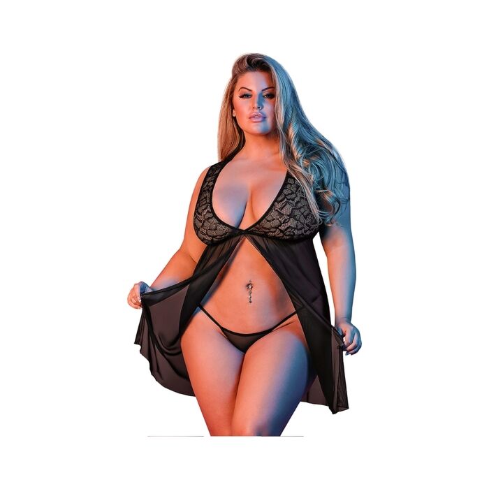 Sexytime - Babydoll mit Frontöffnung - schwarz