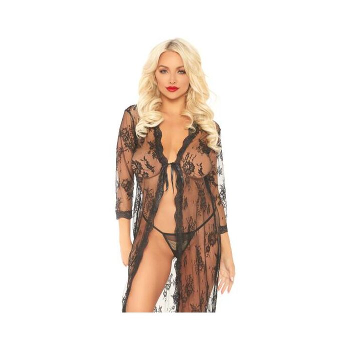 Langes Spitzengewand mit Tanga - schwarz