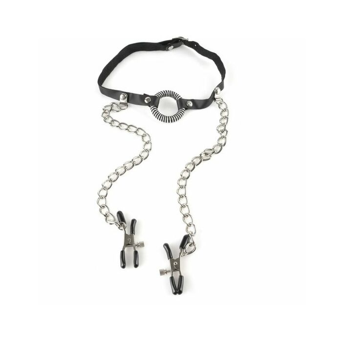 Fetisch Fantasie Knebel mit Nippelklammern