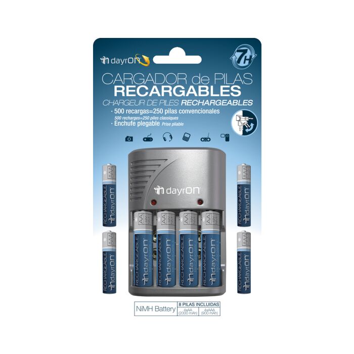 Ladegerät für 4 Batterien mit 8 Batterien inkl. (4xr06 + 4xr03) Dayron