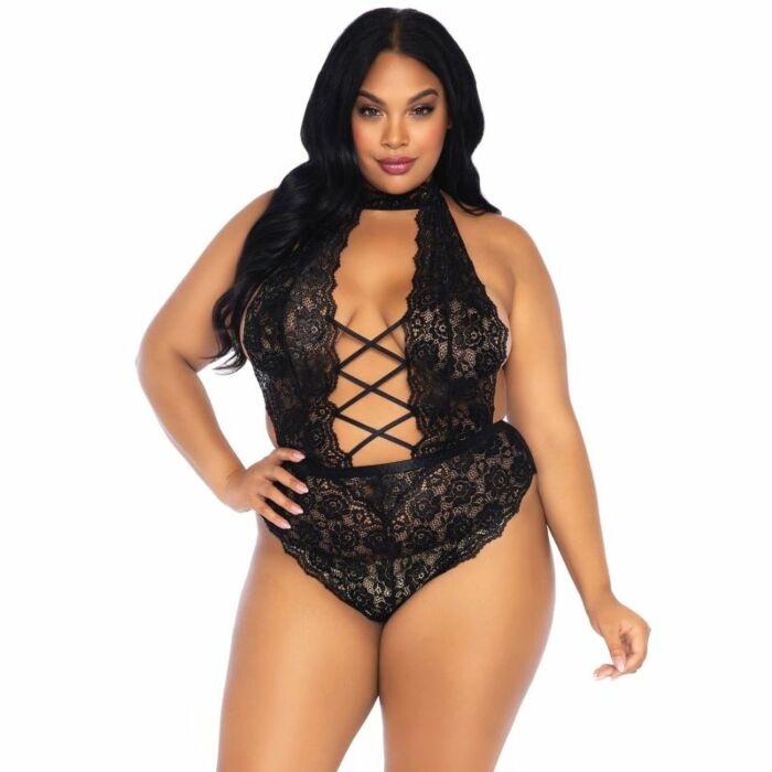 Leg Avenue Blumenspitze Crothless Teddy Plus Size