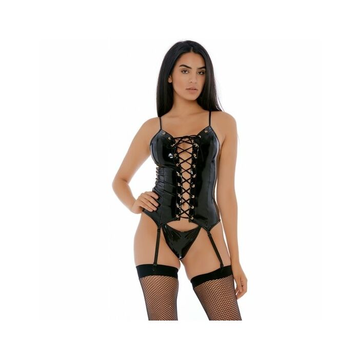 Hochgebundenes Vinyl-Bustier-Set