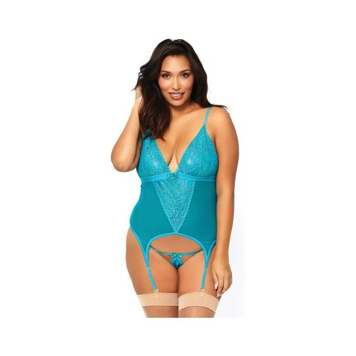 Leg Avenue Spitze Cami Strumpfband & String blau