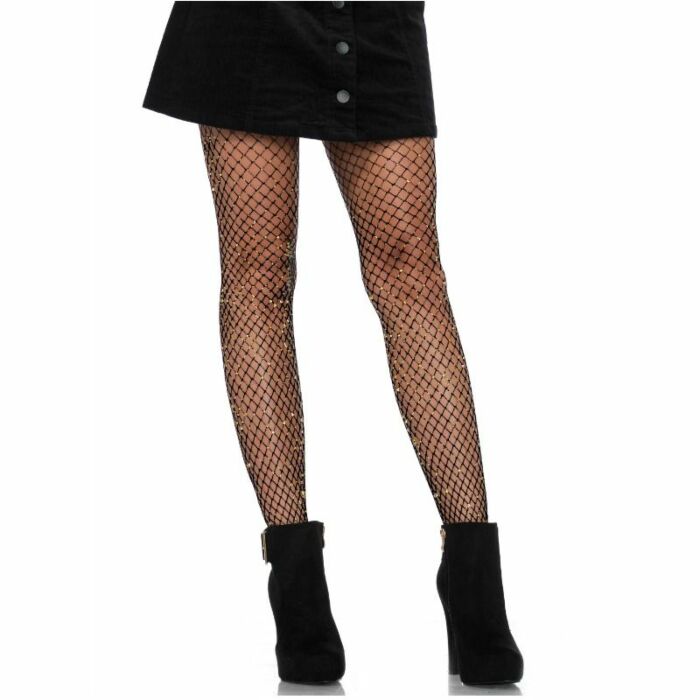 Leg Avenue Lurex Industrial Net Strumpfhosen schwarz eine Größe