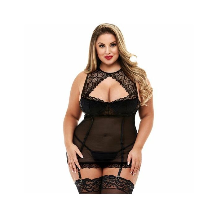 Spitzenhalfter Minikleid mit Strumpfbändern