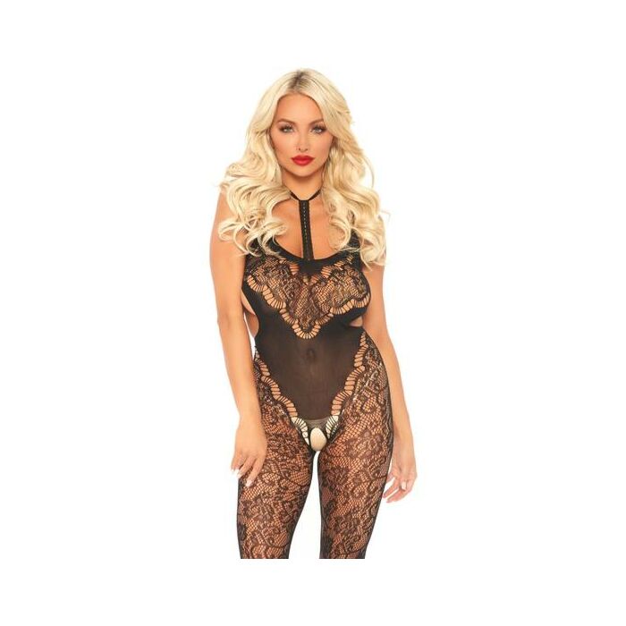Leg Avenue Spitze Bodystocking mit Ausschnitt eine Größe