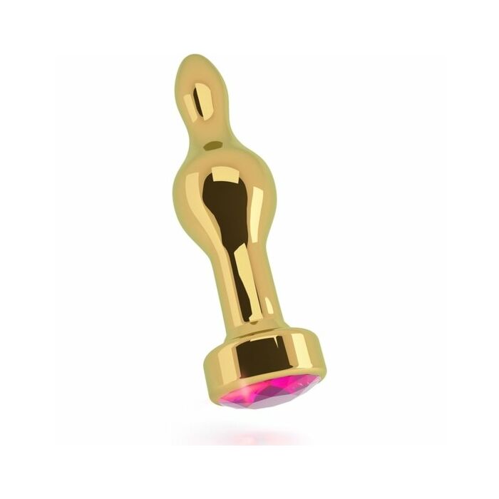 Rich-Gold anal Stopper 8,9 cm mit rosa Saphir