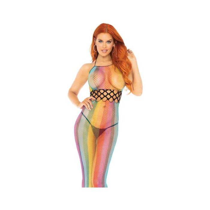 Halfter langes Kleid mit perforiertem Detail - Regenbogen