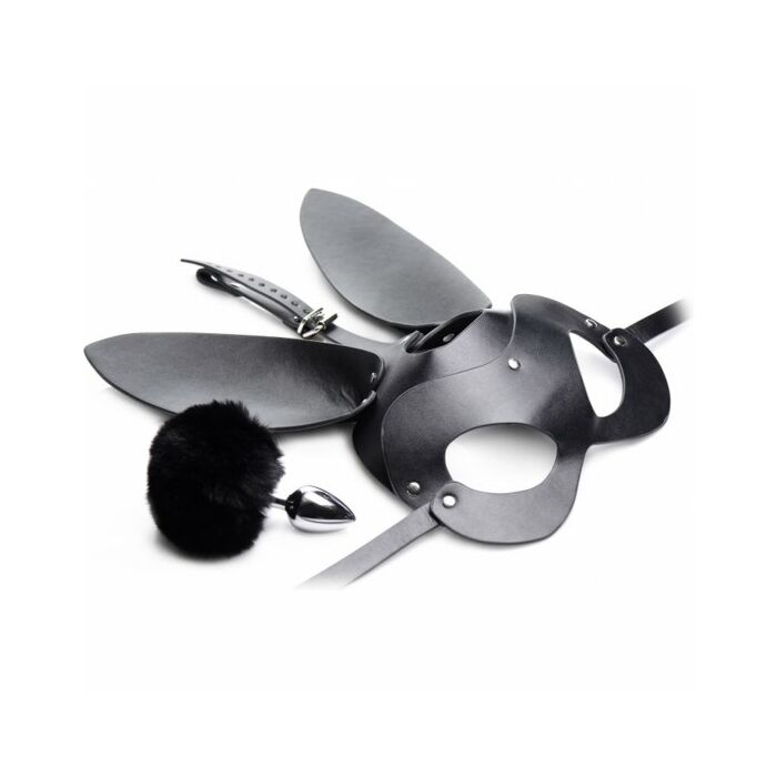 Bunny Tail Anal Plug und Maskenset - schwarz
