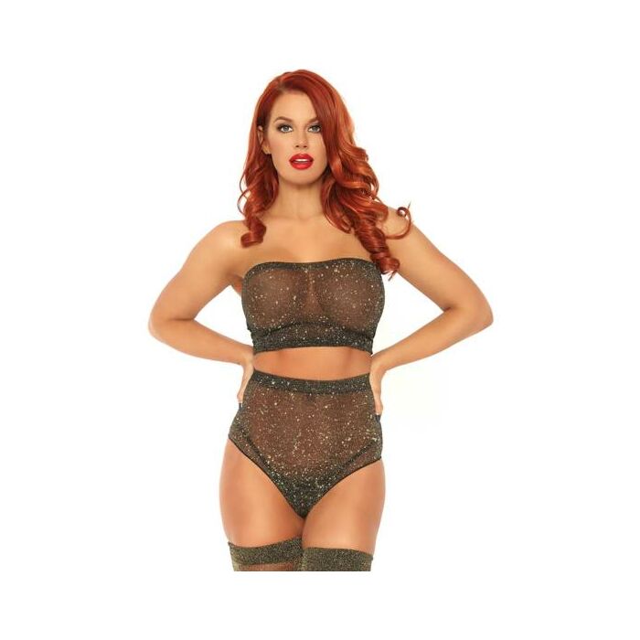 Leg Avenue 2 Stück Set Lurex Spandex Top und Höschen golden eine Größe