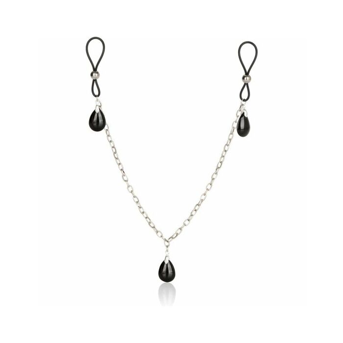 Anhänger für Brustwarzen mit Kette aus schwarzem Glas