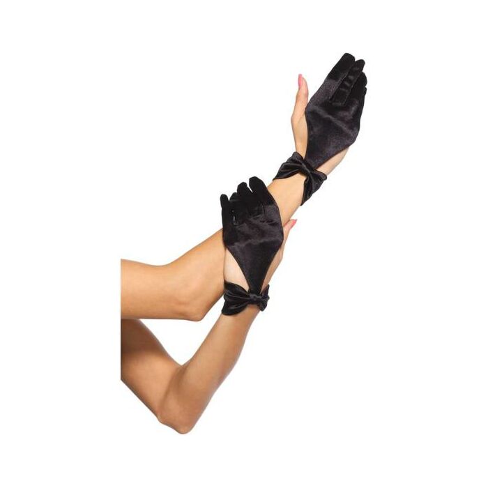 Leg Avenue Satin-Handschuhe mit Schleife schwarz Gesicht