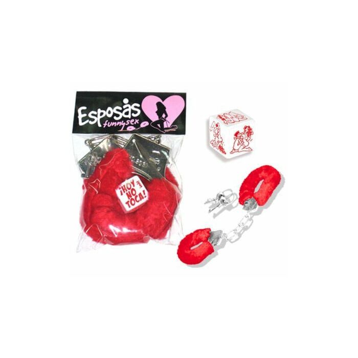 Packen Sie Handschellen und Würfelpositionen rot ein