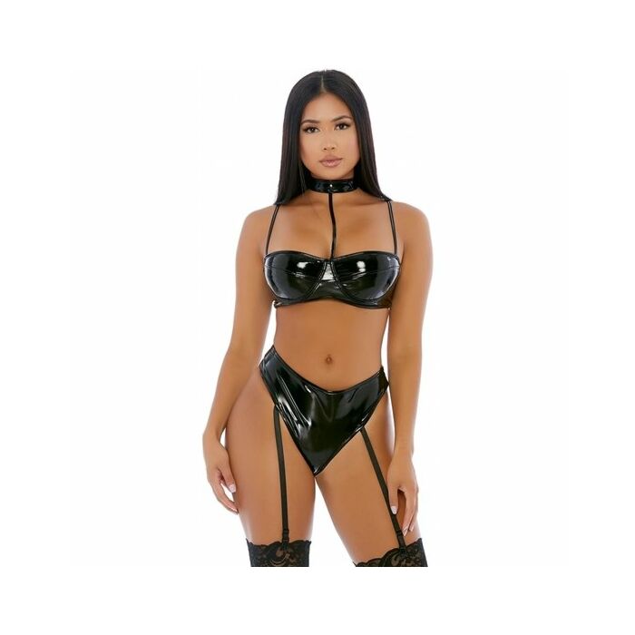 Black Neck Vinyl Dessous Set