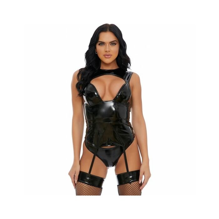 Vinyl-Dessous-Set schwarz gekämmt