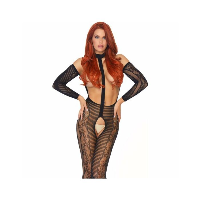 Leg Avenue Halfter Langarm Bodystocking eine Größe