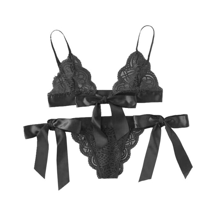 Spitzen Noir - Dessous-Set mit Schleifen