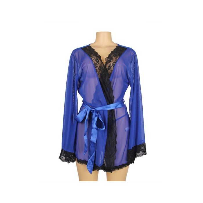 Blauer Mesh-Langarm-Chemise
