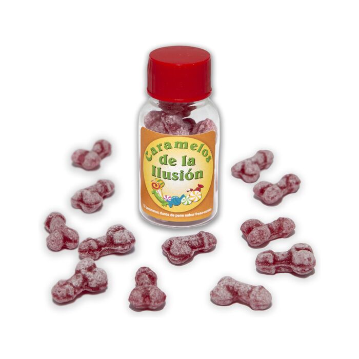 Packung mit 12 Penisförmigen Süßigkeiten mit Erdbeer-Kirschgeschmack, 25g