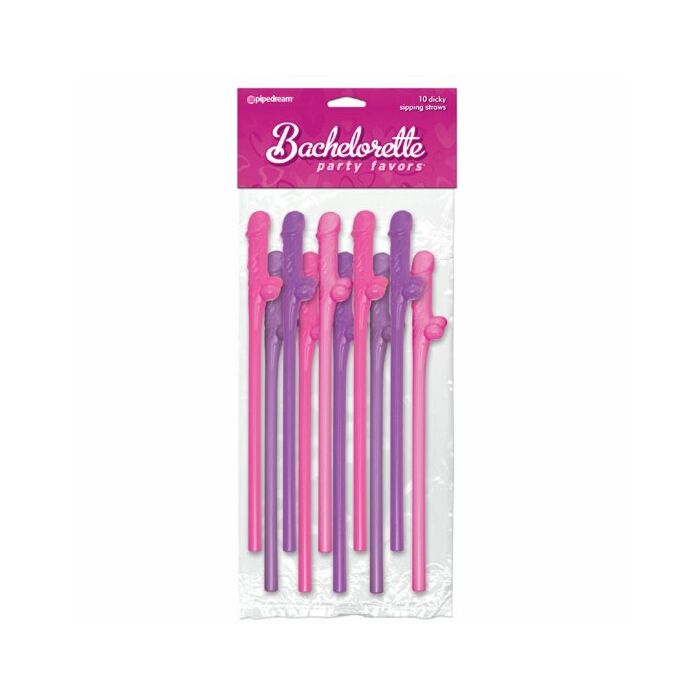 Bachelorette Penis Strohhalme pink-lila 10 Stück