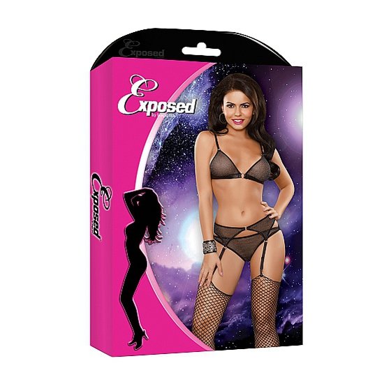 Magie asm helle Seide BH, Strapse und schwarzen Höschen